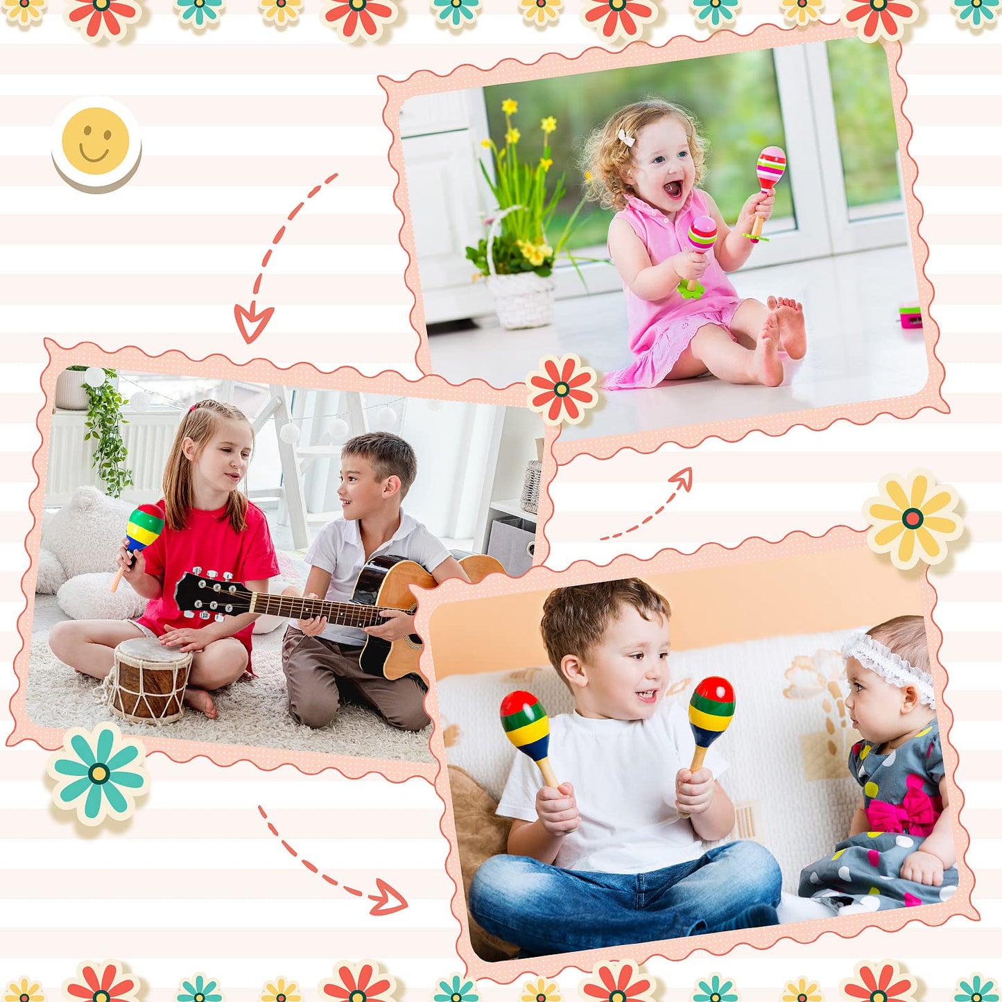 Leitee 6 Pcs DIY Mini Wooden Maracas Rattles Egg Shaker Kids Musical Party Favor Baby Shaker Sand Hammer Toy, Assorted Designs,