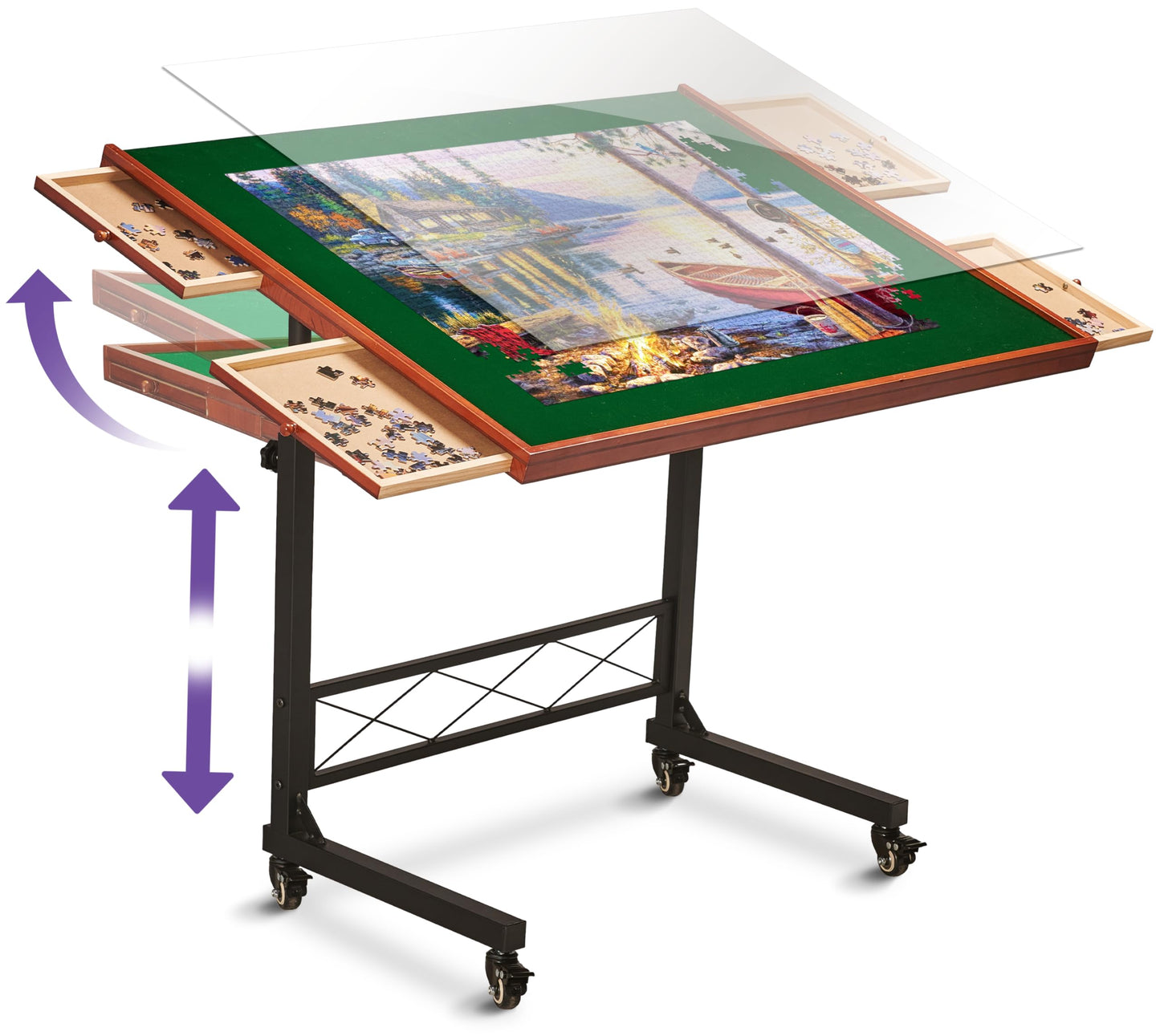 Joyberri Jigsaw Puzzle Table/Rolling Desk - 1500 Piece Puzzle Board/Portable Jigsaw Tables With Drawers And Legs - Height Adjust