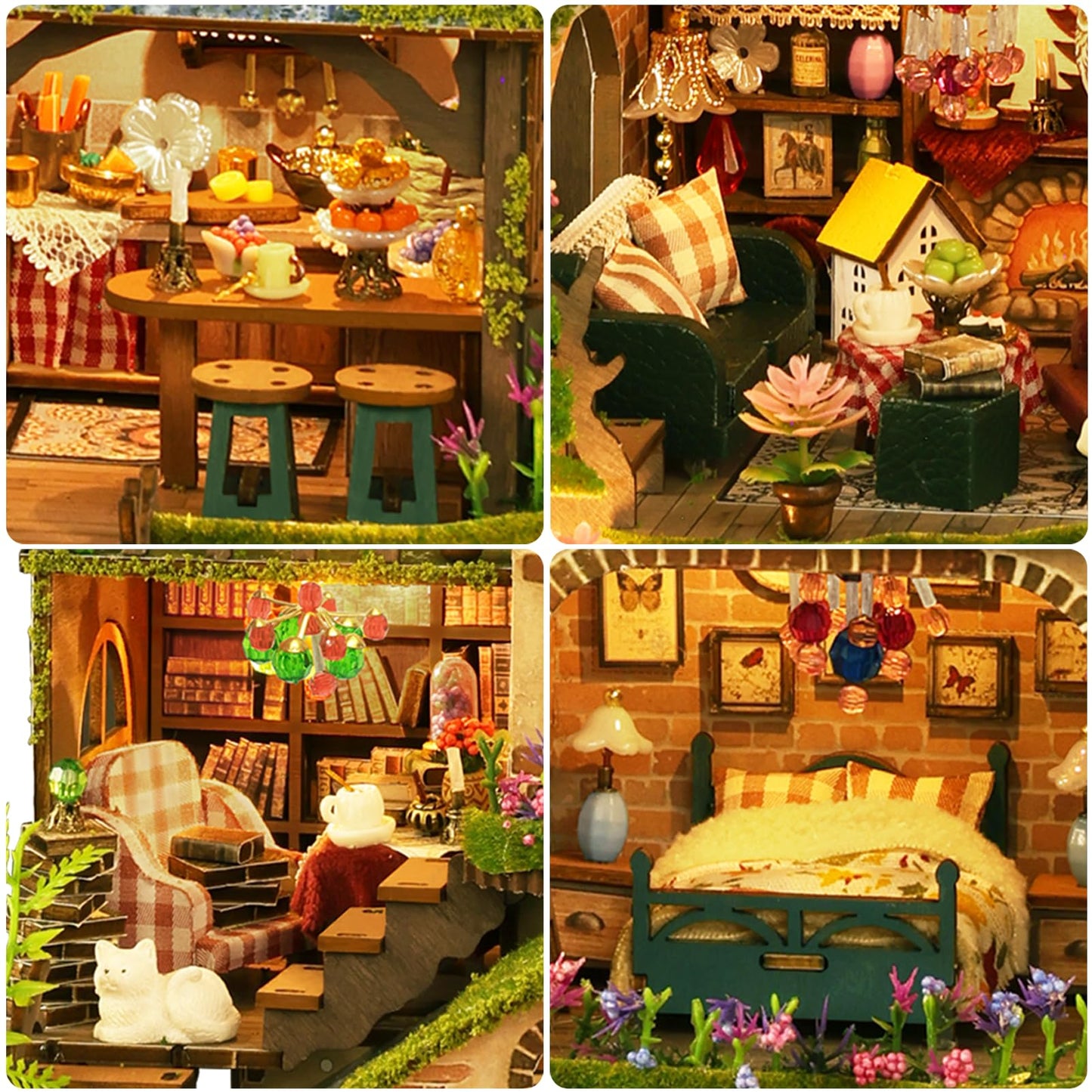 DIY Miniature House Kit - Mini House Building Kit for mature-themeds to Build  Wooden Miniature Dollhouse Kit with LED Light  Tiny Model mature-themed Crafts Doll House Miniature Kit  Unique Gift  Forest Adventure