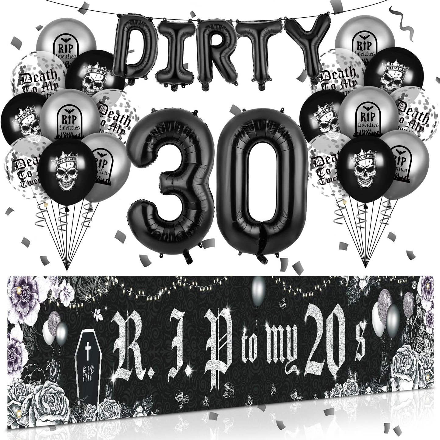 Dirty 30th Birthday Party Decorations for Her Him Death to My 20s Rip to My 20s Banner Balloons Birthday Decorations Black 30th 