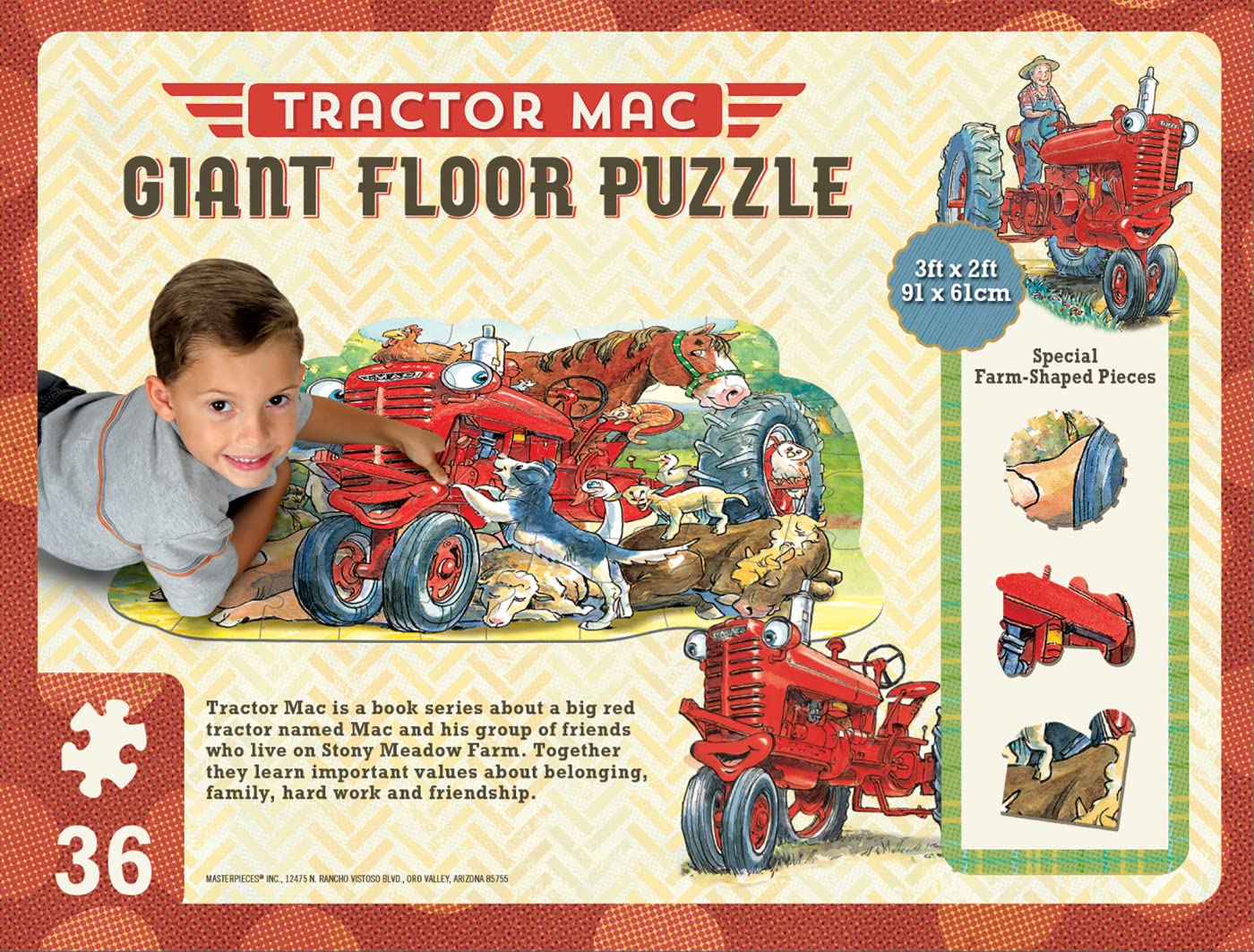 Masterpieces Floor Puzzle - Jumbo Size 36 Piece Jigsaw Puzzle For Kids - Tractor Mac Farm Shaped Puzzle - 3Ftx2Ft