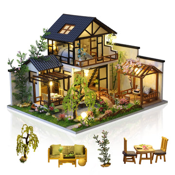 Gudoqi Diy Miniature Dollhouse Kit, Tiny House Kit With Music, Miniature House Kit 1:24 Scale, Great Handmade Craft Gift For Birthday Christmas Day, Traditional Courtyard House