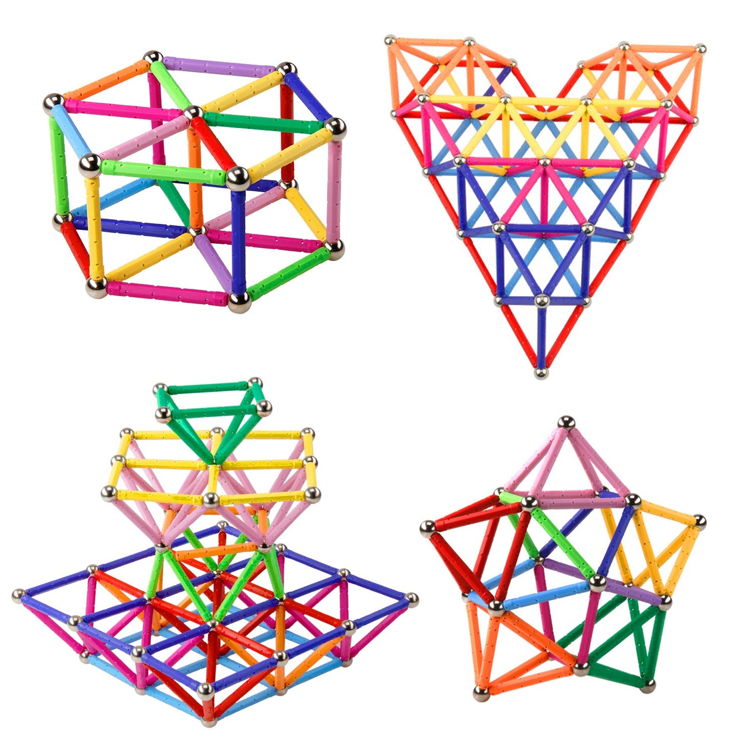 ELONGDI Magnetic Building Blocks Set, 132 Pieces, Non-Toxic 3D Puzzle Toys, Multicolor, Model E-144 for Kids & Adults