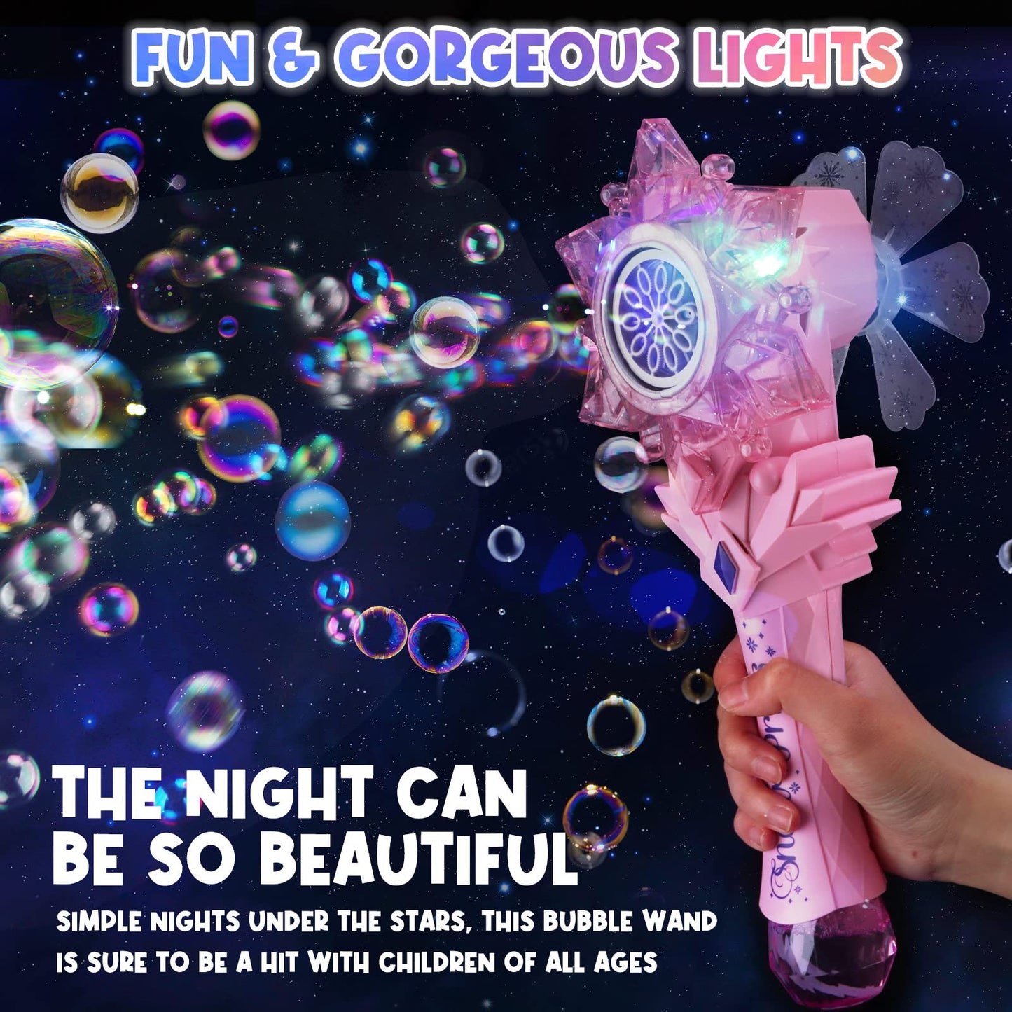 Chridark Bubble Wands For Kids Girls - Include 4 Bubble Solution, Light Up Led & Sound Effect, Outdoor Party Birthday Windmill Bubble Machine Toys For Toddlers, Gift For Girls Age 3 4 5 6 7 8 Year Old