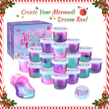 24 Pack Mermaid Slime Party Favors For Kids Slime Cup Bulk Diy Stress Relief Putty Toy Christmas Easter Birthday Goodie Bag Stuf