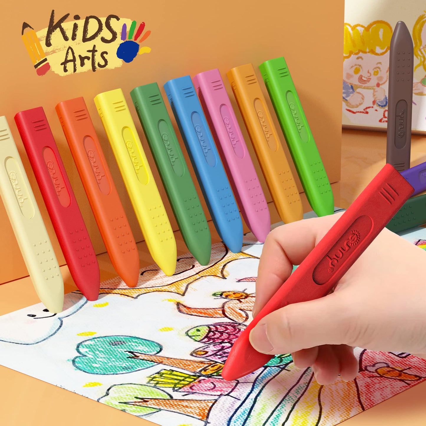 MASSRT Jumbo Triangle Crayons for Toddlers, 18 Mess-Free Colors, Non-Toxic, Easy to Hold, Washable, Ideal Coloring Gifts for Kids