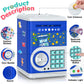 Dark Blue Piggy Bank For Kids With Password Code Lock And Auto Grab Bill Slot, Philaeec Real Money Cash Coin Can Saving Box Elec