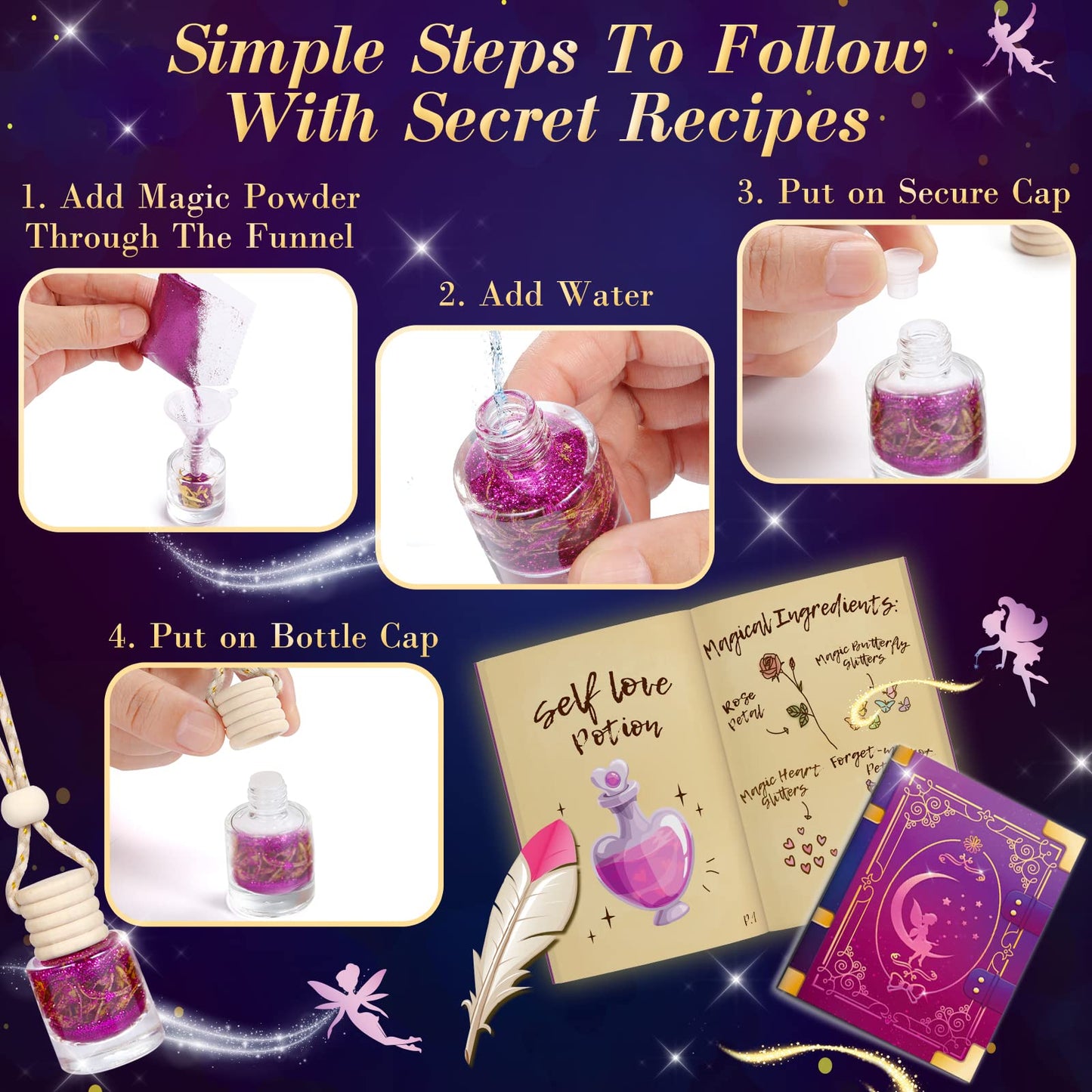 FUNZBO Fairy Polyjuice Potions Crafts for Girls Ages 6-8, Christmas & Easter Gifts for 6-10 Year Olds, Fairy Garden Kit Gifts fo