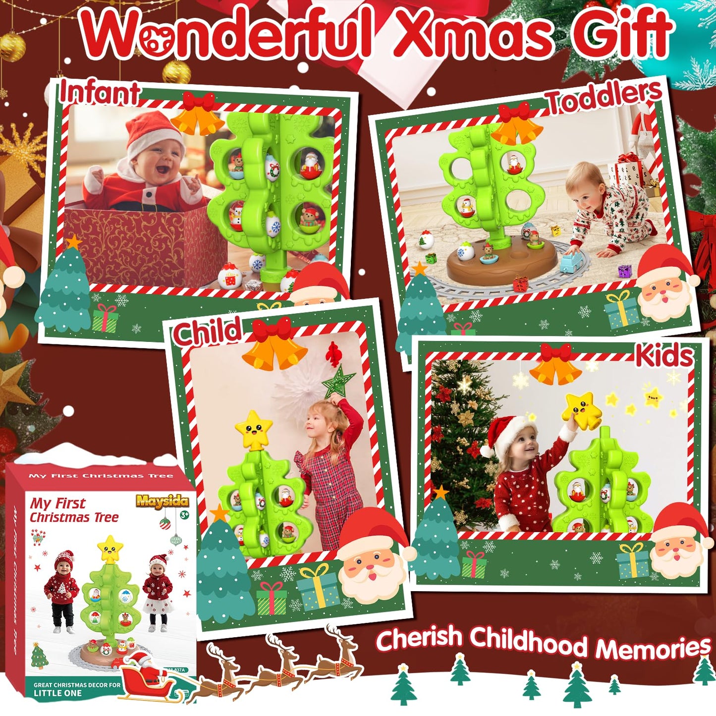 My First Christmas Tree For Kids, Toddler Christmas Tree Toy Set With Hanging Decorations Ornaments, Xmas Tree Skirt With Snowma