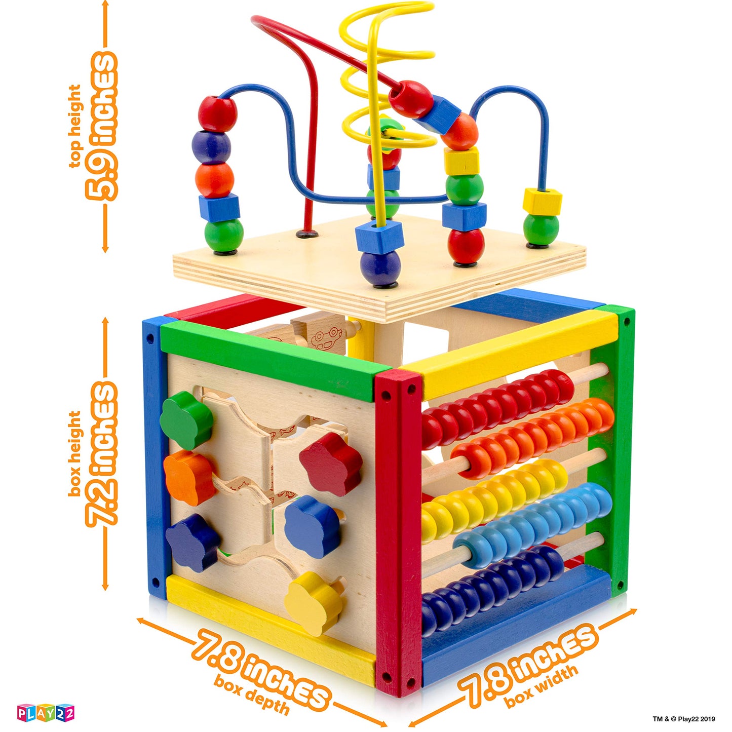 Play22 Wooden Activity Play Cube 6-in-1 for Baby, Removable Bead Maze, Shape Sorter, Abacus, Stacking Cups, Multicolor, Model 6013
