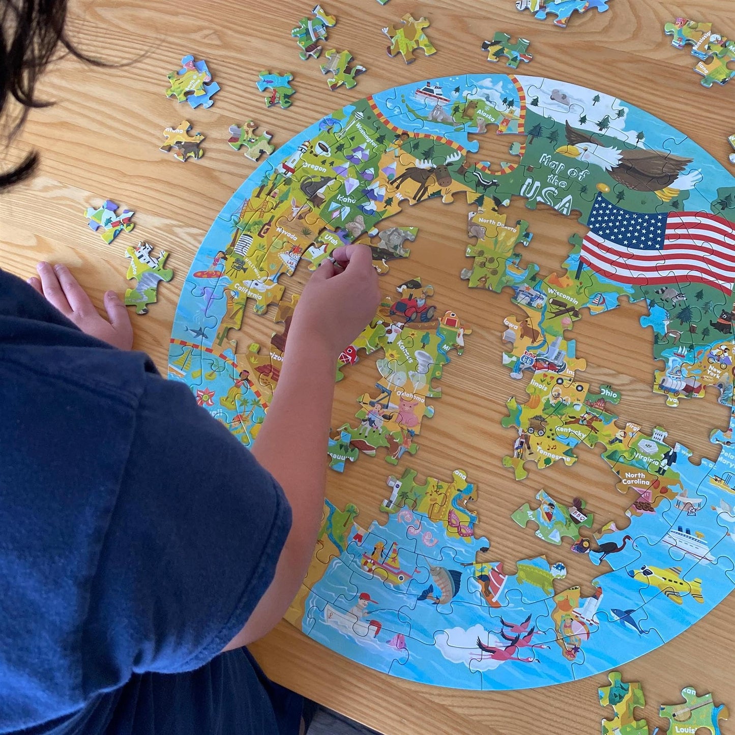 boppi USA State Map Jigsaw Puzzle - 150 Pieces, 100% Recycled Card, Educational Fun for Kids Ages 5+, Colorful USA Map Design