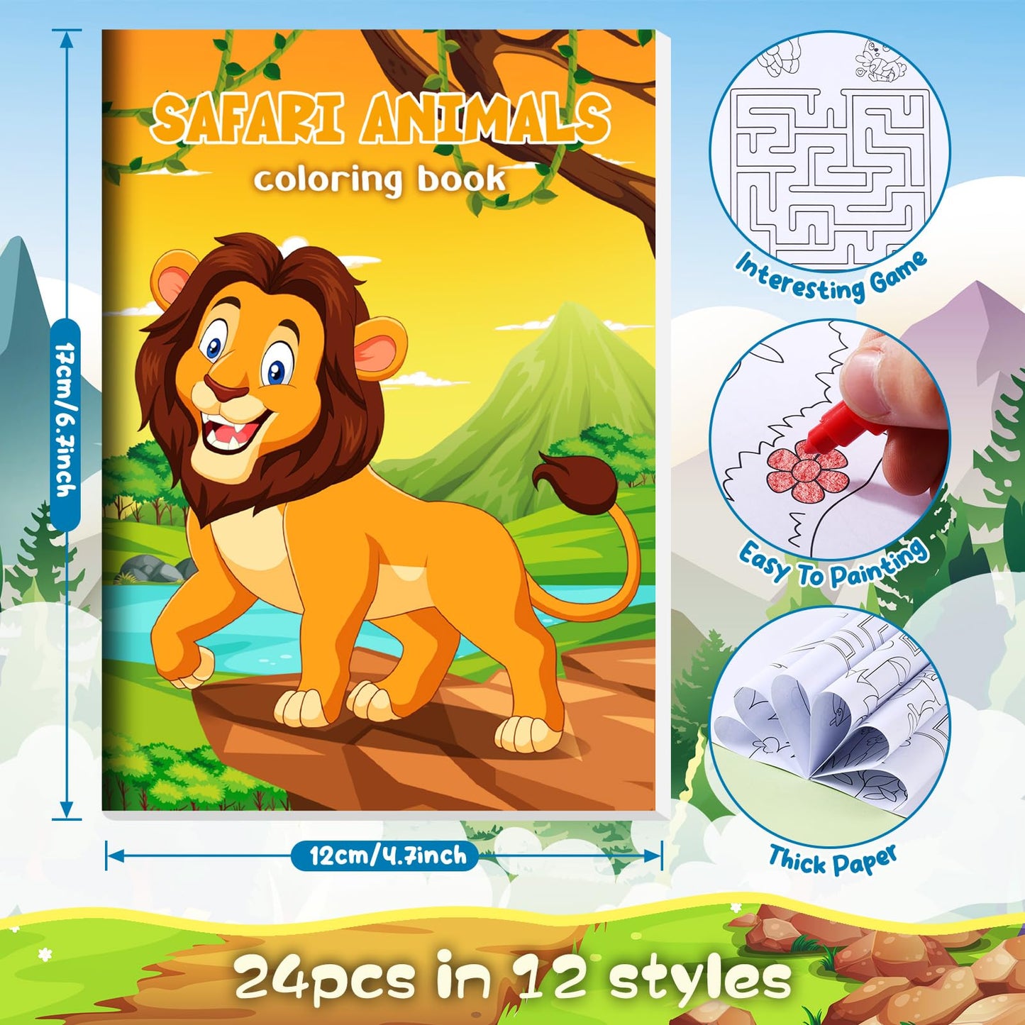 Ben Louis 24 Pcs Jungle Safari Animals Coloring Books Party Favors With 24 Crayons Safari Zoo Lion Party Mini Activity Books Bul