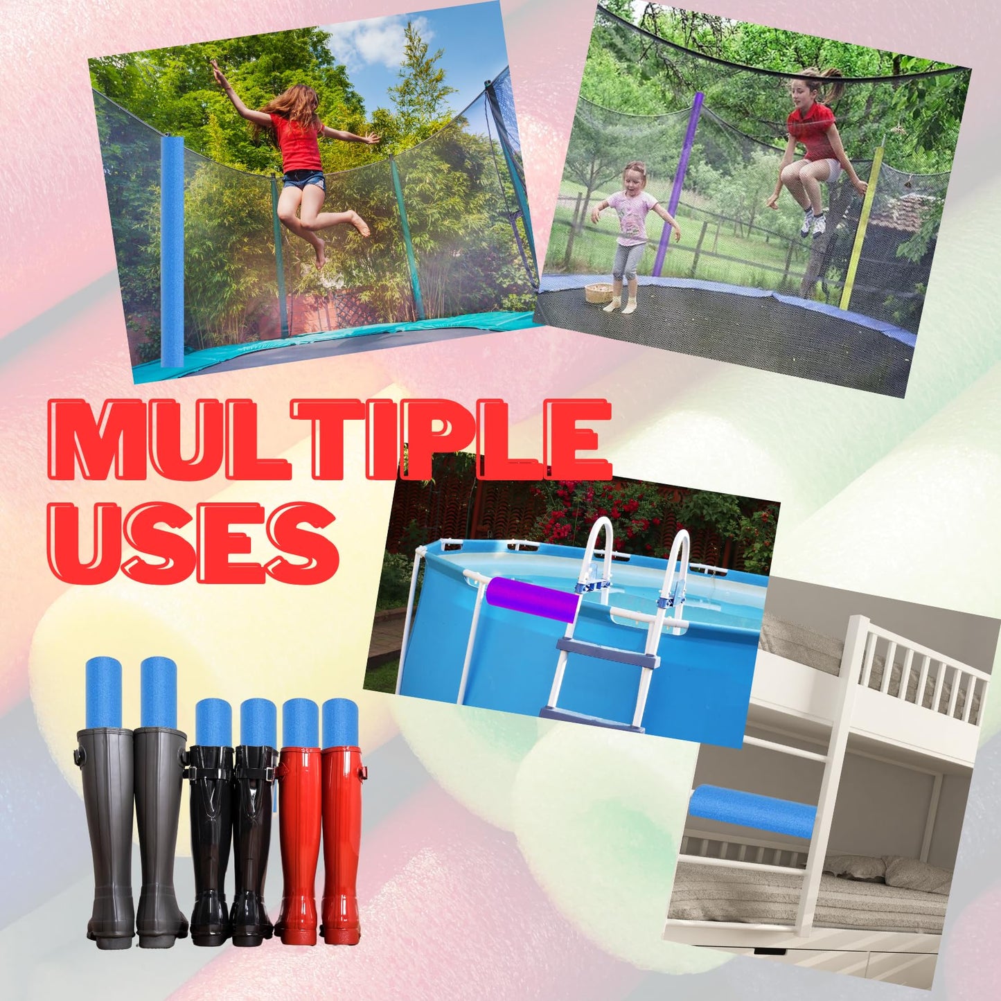 Pool Noodles, Fix Find 5 Pack Of 52 Inch Hollow Foam Pool Swim Noodles, Bright Red Foam Noodles For Swimming, Floating And Craft Projects
