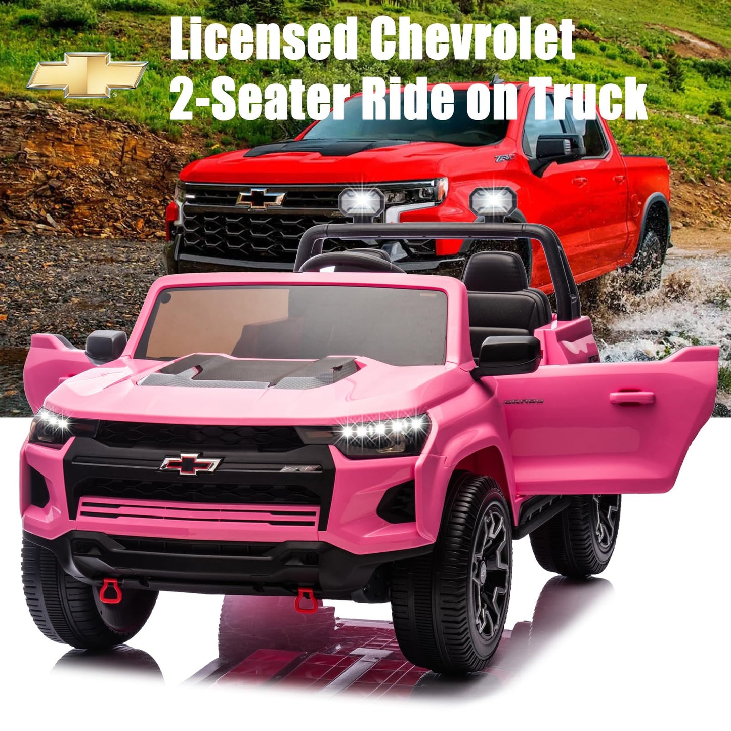 Nitoess 24V 2 Seater 4WD Ride On Toy Car,Ride on Truck with Remote Control, Electric Toy Ride On Vehicle for 3+ Years Kids(Pink)