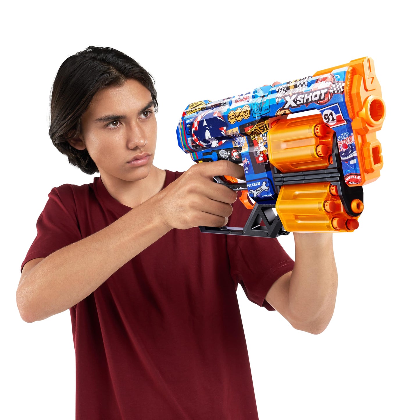 X-Shot Skins Dread Sonic Race Team Blaster With 24 Darts - Malice Skin By Zuru, Double Rotating Barrels, Air Pocket Dart Technology, Toy Foam Blaster For Kids, Teens And Adults