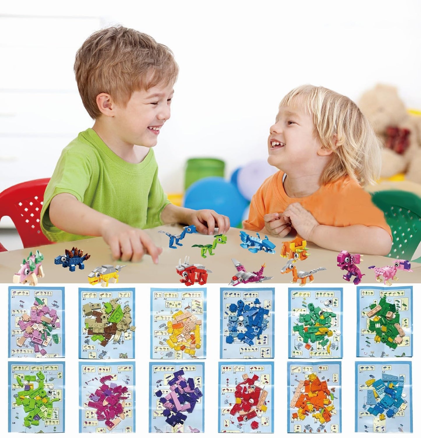 JHXXXL Dinosuar Party Favors,(24pcs) 48 Kind of Mini Building Blocks Party Favors,Goodie Bag,Bulk Toys, Classroom Prizes,Back to