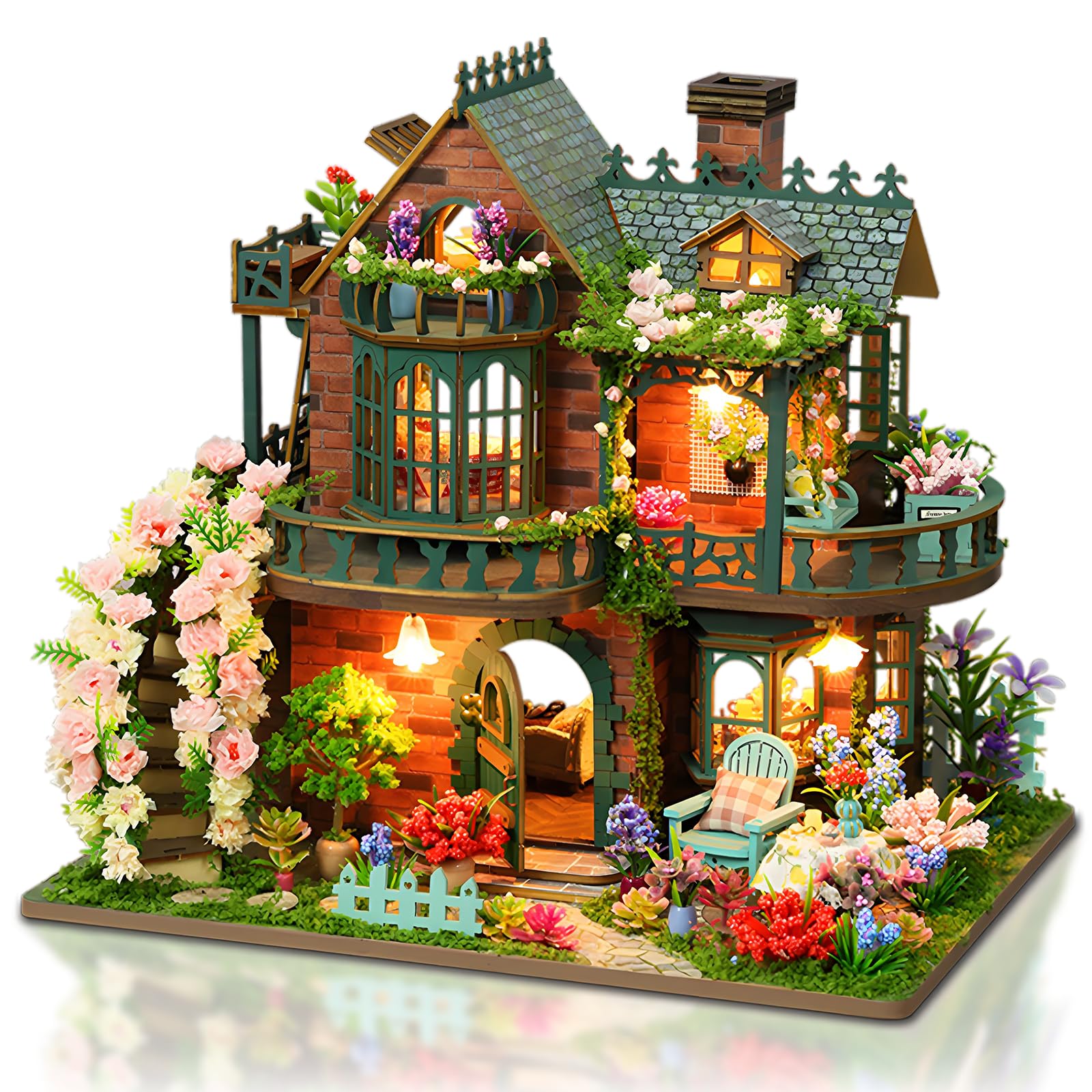 DIY Miniature House Kit  Book Nook Kit for mature-themed  3D Wooden Puzzles  Dollhouse Kit with LED Light  Mini Building Kit  Craft Kit for Teen to Build (Elven Garden)