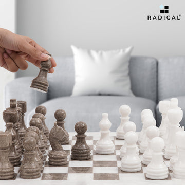 Radicaln Marble Chess Set 15 Inches White And Grey Oceanic Handmade Chess Sets For Adults -1 Chess Board & 32 Chess Pieces - Board Chess Game 2 Player