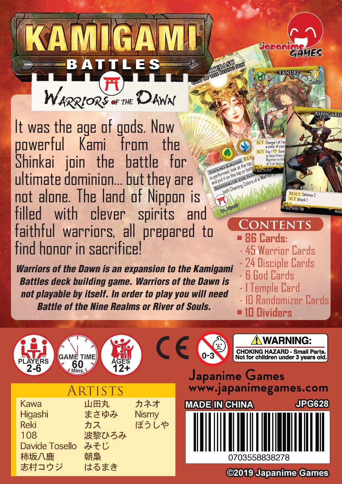 Japanime Games Kamigami Battles Deck-Building Card Game, 2-6 Players, Ages 12+, Cardboard, Red/Blue/White, Model JPG628