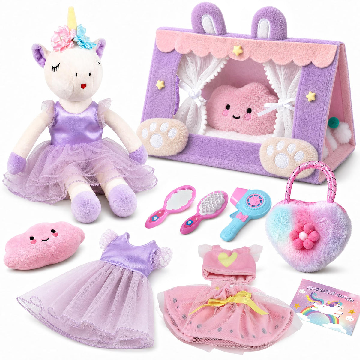 Toylink Unicorns Toys for Girls Age 46, Ballerina Doll & Play Tent Gift