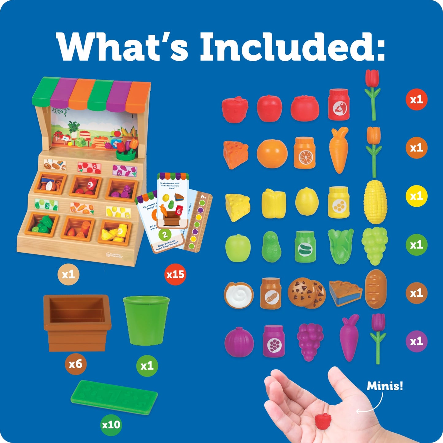 Learning Resources Mini Farmstand Sorting Set, 63 Plastic Pieces, Play Food for Kids, Sorting Toys for Toddlers, Ages 3+
