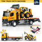 ID Gerilla Tow Truck Toy Metal Cab, Flatbed Construction Vehicles Toys with Backhoe Loader, Friction Powered Transport Trailers