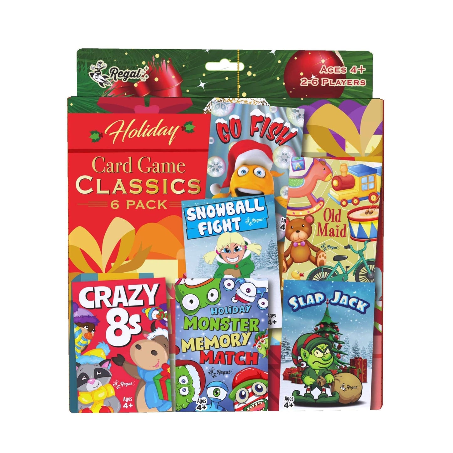 Regal Games Card Games for Kids - Holiday-Themed 6-Pack - Go Fish, Crazy 8's, Old Maid, Slap Jack, Monster Memory Match, Cardstock
