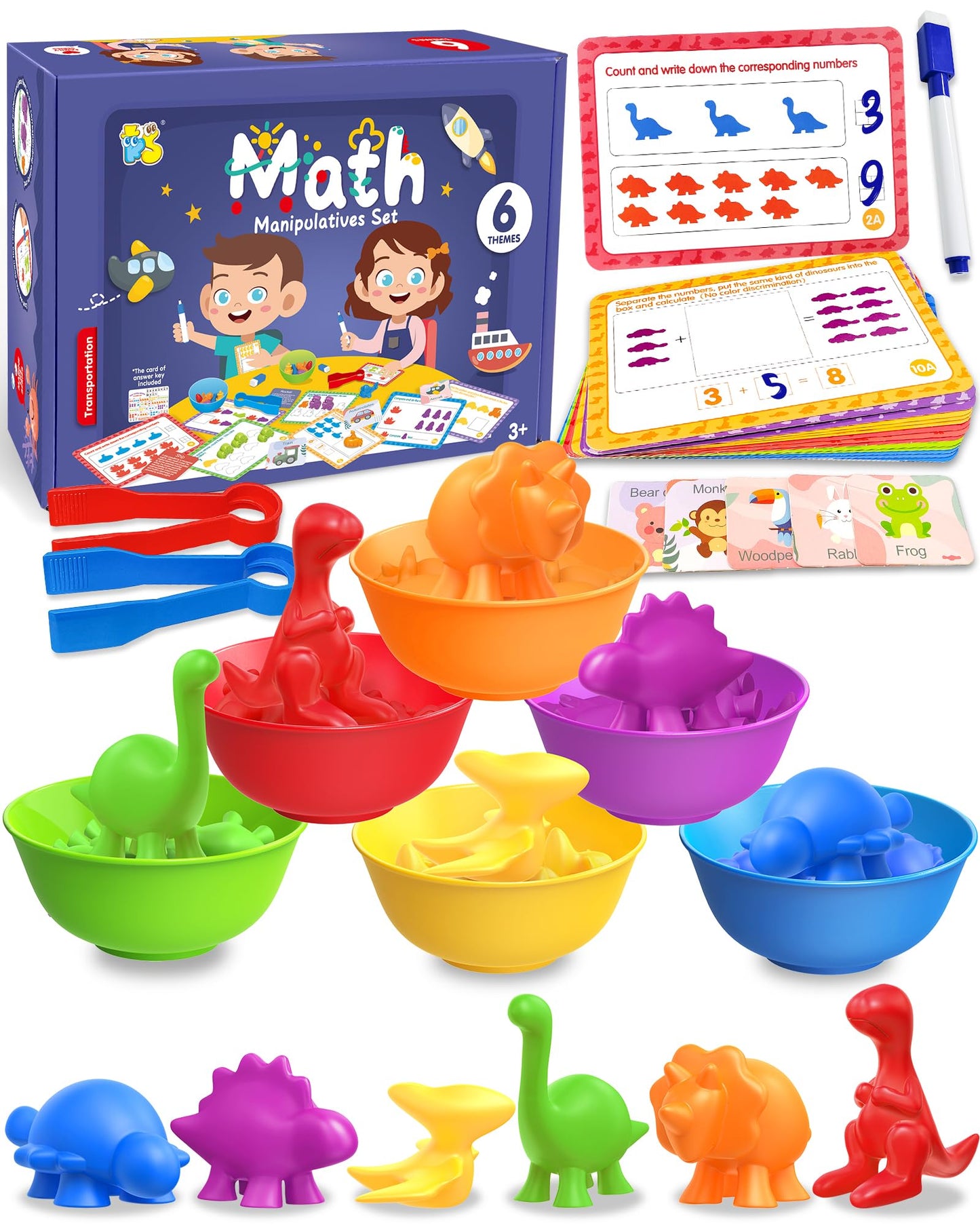 Yetonamr Counting Dinosaurs Montessori Toys For 3 4 5 Years Old Boys Girls, Math Manipulatives Preschool Learning Activities Gifts Sensory Toys Stocking Stuffers For Toddler Ages 2-4, 3-5, 4-8