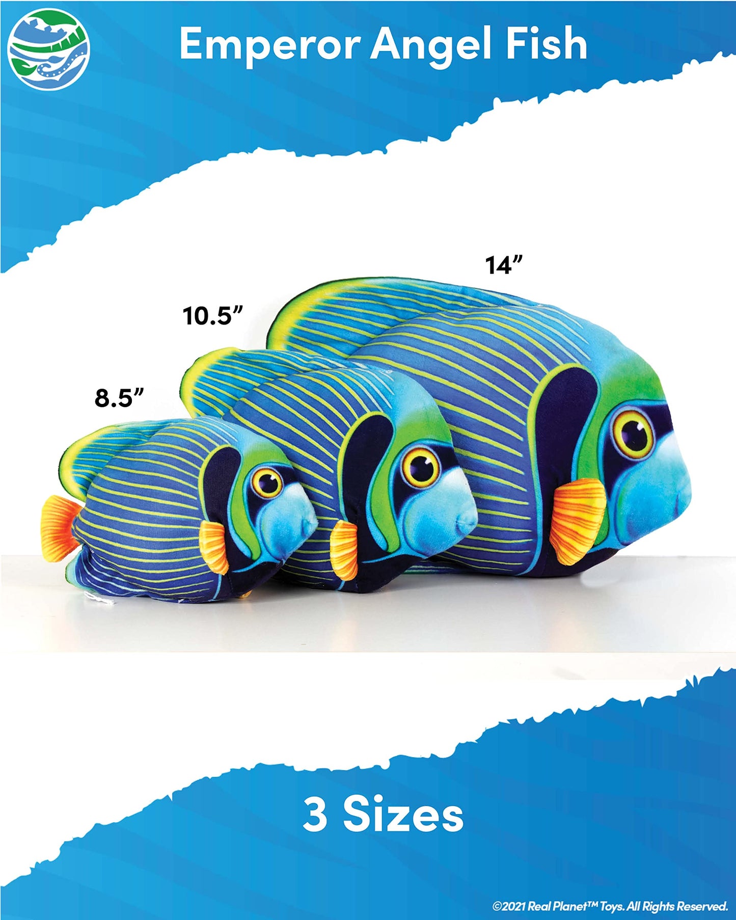 Real Planet Sea Life Plush - Soft Stuffed Animal Gift For Kids All Ages, Sea Ocean Fishing Plushie, Fun Christmas Birthday Gifts (Emperor Angel Fish, 8.5') (10.5' Long)