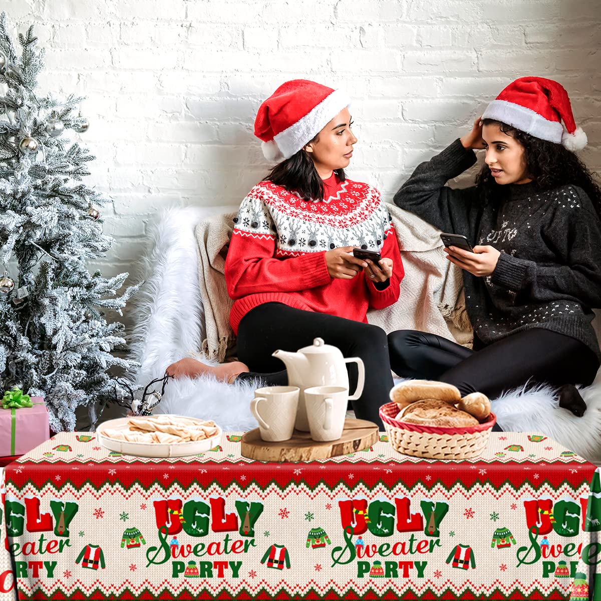 3Pcs Ugly Sweater Tablecloths-Ugly Sweater Party Decorations Christmas Rectangular Plastic Table Covers For Christmas Party Supp