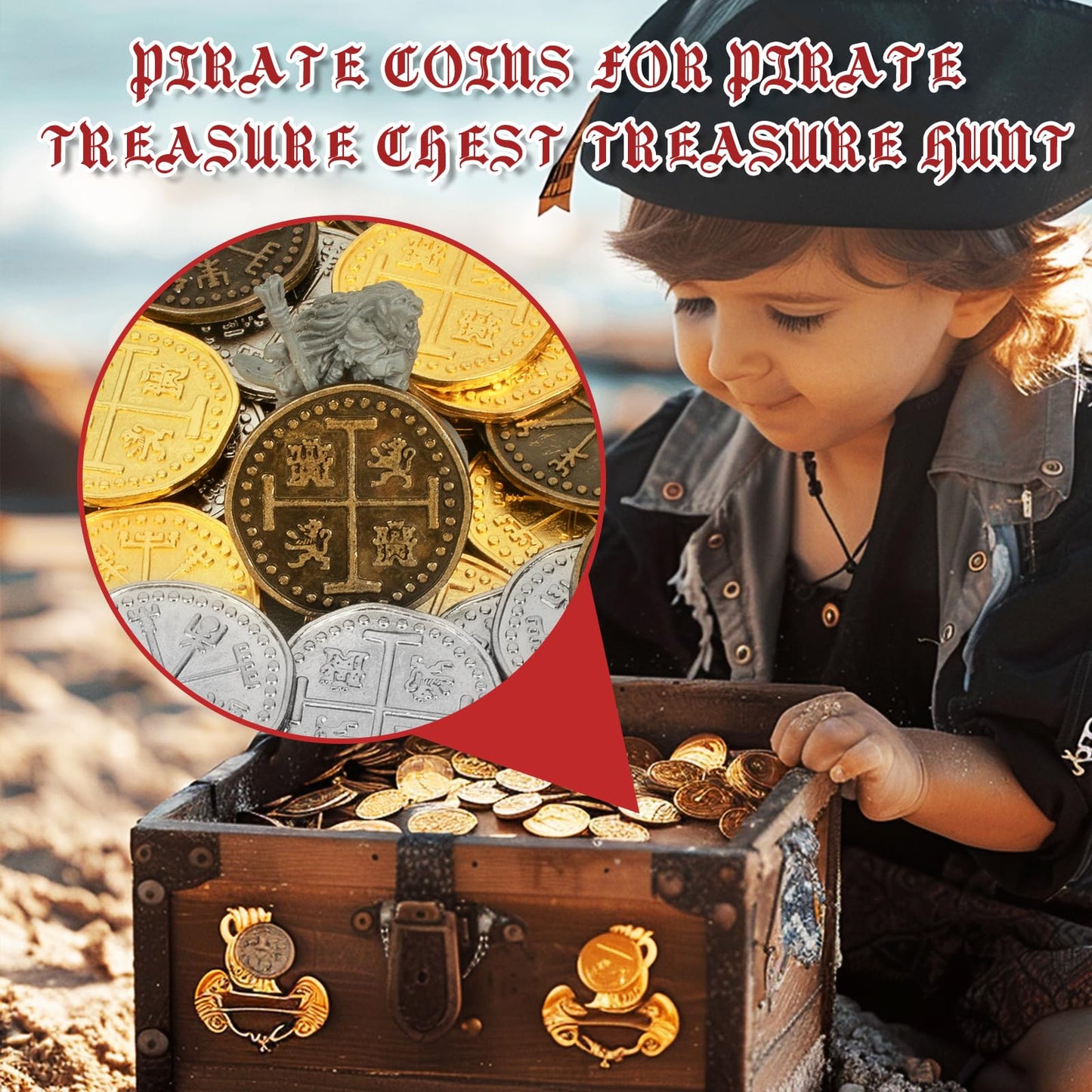 Byhoo 100 Pcs Metal Pirate Token Coins Set, Realistic Treasure Spanish Coins for Pirate Treasure Chest Treasure Hunt Cosplay Toy