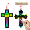 WATINC 60Pcs Scratch Cross Ornaments, Magic Art Color Craft Kit for Kids Scratch Party Favors, Scratch Paper Hanging Tags, Birth