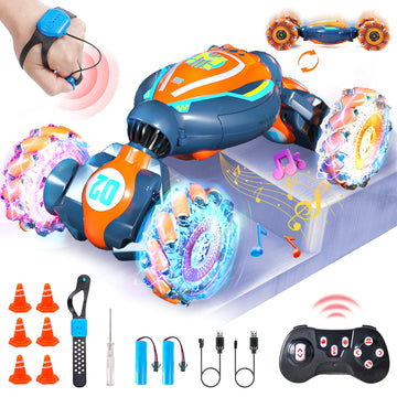 Bezgar Remote Control Car - Gesture Sensing Rc Stunt Car With 3 Sensor Modes, Lights & Music, 4Wd All Terrain Hand Controlled Rc