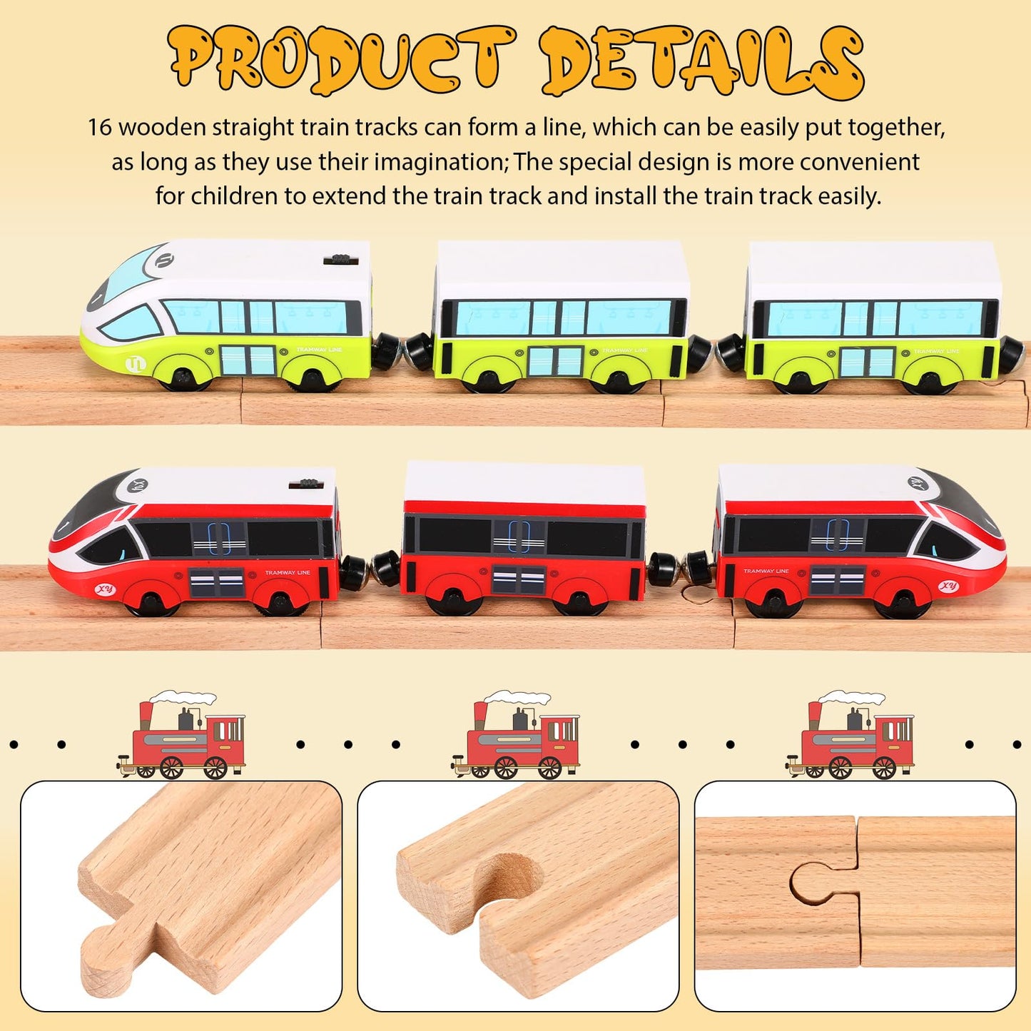 Liliful Pack of 16 Straight Wooden Train Track Expansion Male-Male Female-Female Train Track Compatible with Most Train Tracks 6