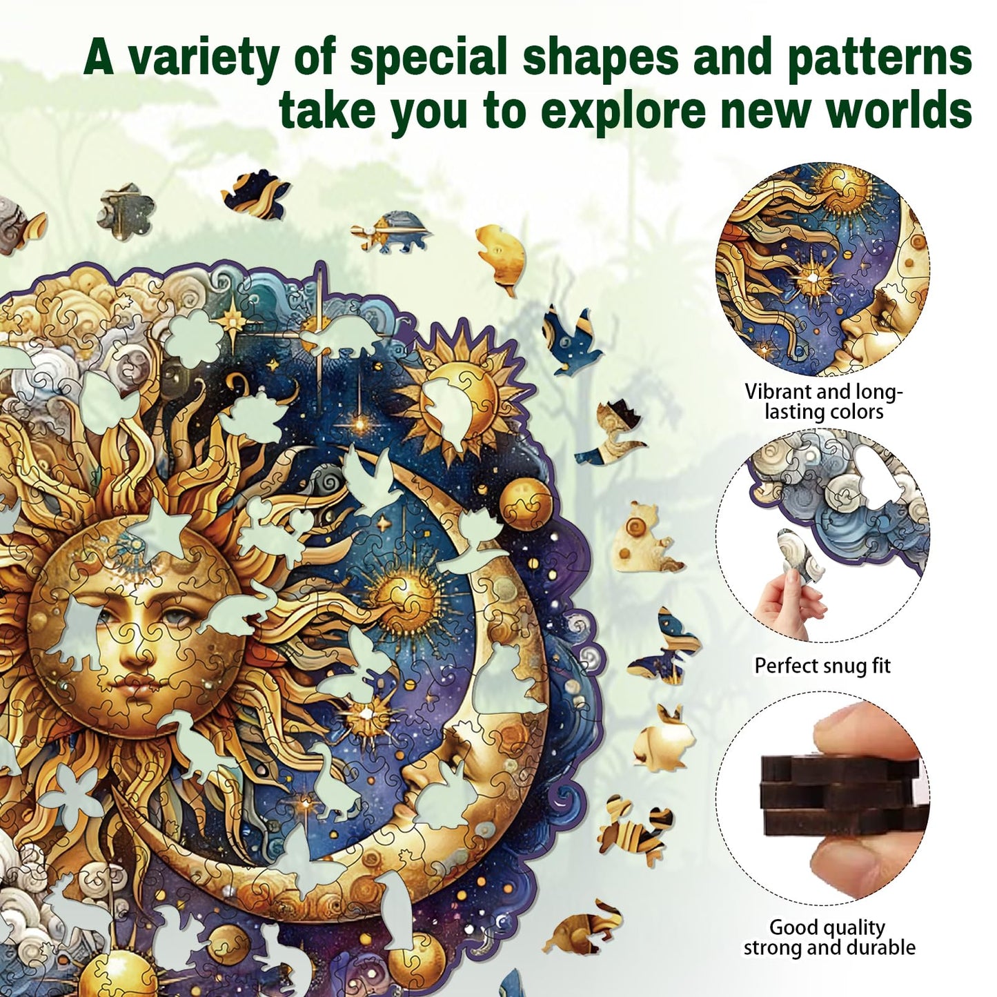 Wooden Puzzles for mature-themeds  Sun and Moon Wood Puzzles 200 Pieces  Irregular Animal Shaped Unique Wooden Jigsaw Puzzles  Creative Ghristmas Gift for Teenagers and mature-themeds