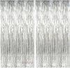 PRVV Pack of 2, 3 x 6 feet Each Silver Foil Fringe Tinsel Metallic Backdrop Curtains for Birthday Decoration Wedding Engagement 