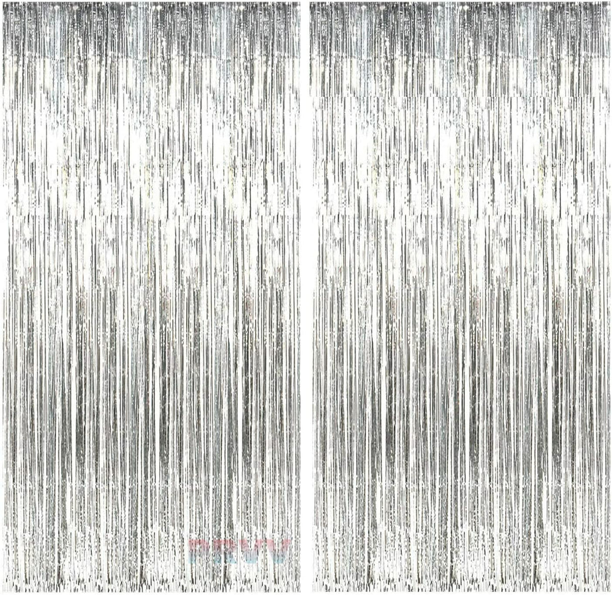 PRVV Pack of 2, 3 x 6 feet Each Silver Foil Fringe Tinsel Metallic Backdrop Curtains for Birthday Decoration Wedding Engagement 