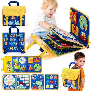 Hahaland Toddler Toys Busy Board 1-4, Montessori Toys For Ages 2-4, Boy Birthday Gift 18 In 1 Preschool Learning Activities With 12 Life Skills-Numbers,String Beads,Shapes,Colors,Puzzles,Alphabet