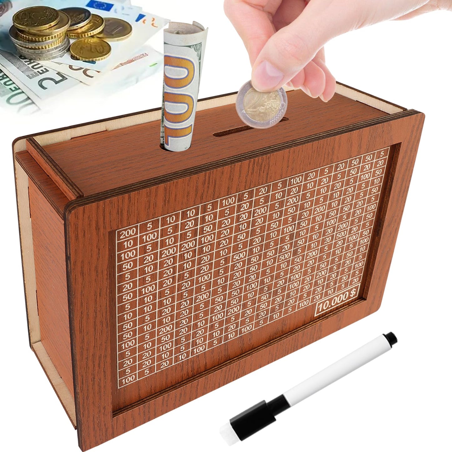 Cash Vault Wooden Savings Box, Adults Money Box With Counter For Savings Goal $10000, Piggy Bank For Adults Kids, Wooden Cash Bo