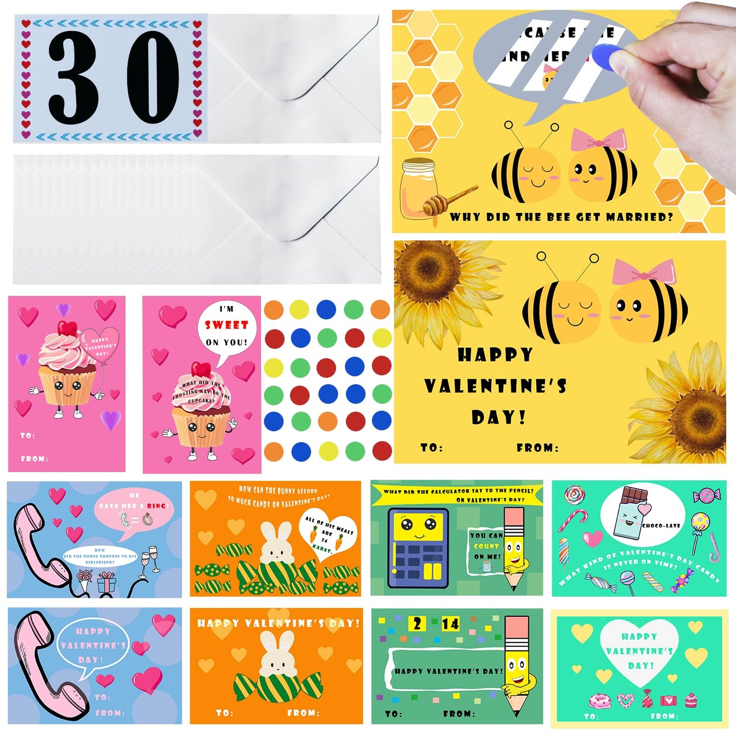 UAUOCU Valentines Day Gifts for Kids Classroom, 30 Packs Valentines Scratch-off Cards Bulk for School Class Prizes Party Favors 