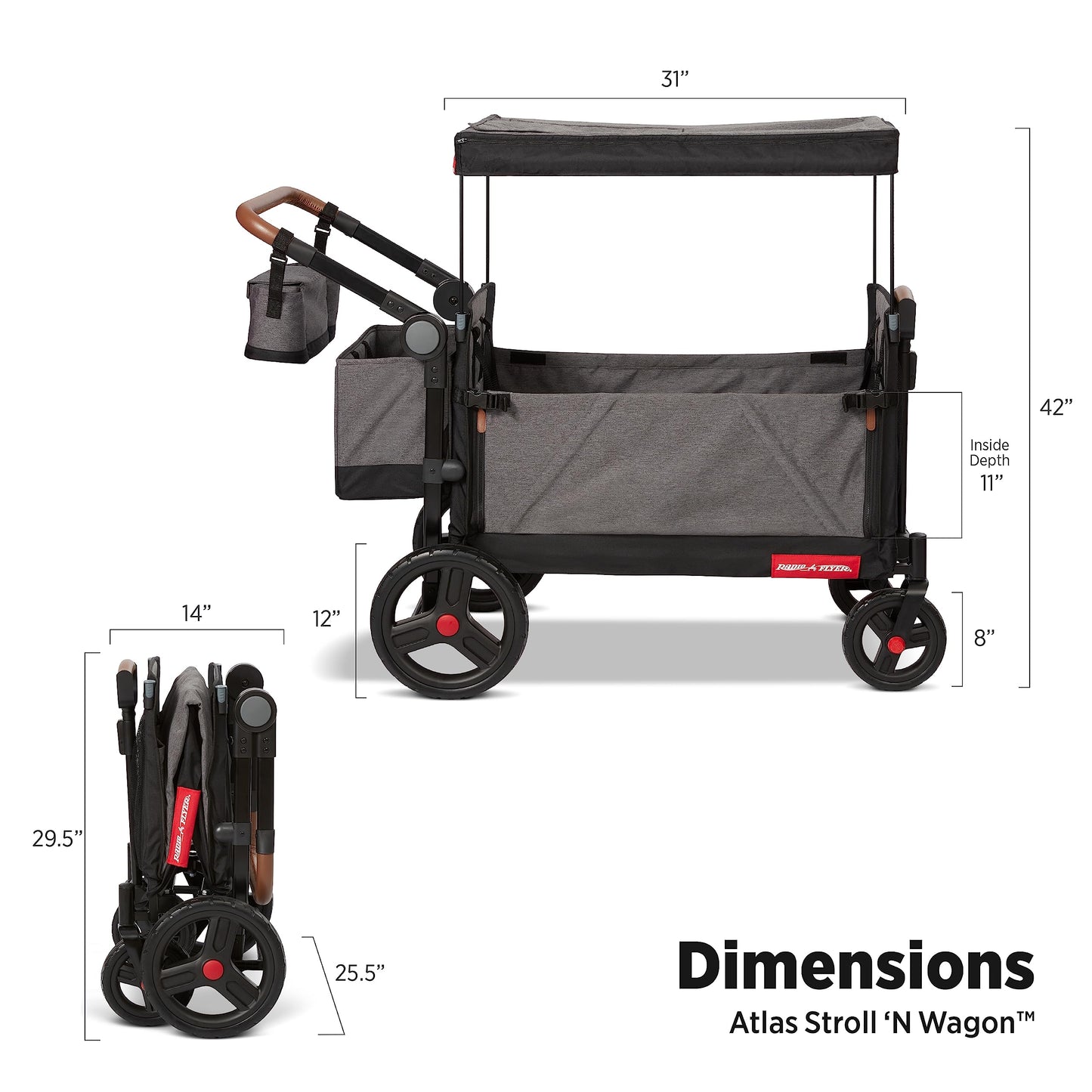 Radio Flyer Atlas Stroll N Wagon, Folding Wagon For 1+ Years - Gray
