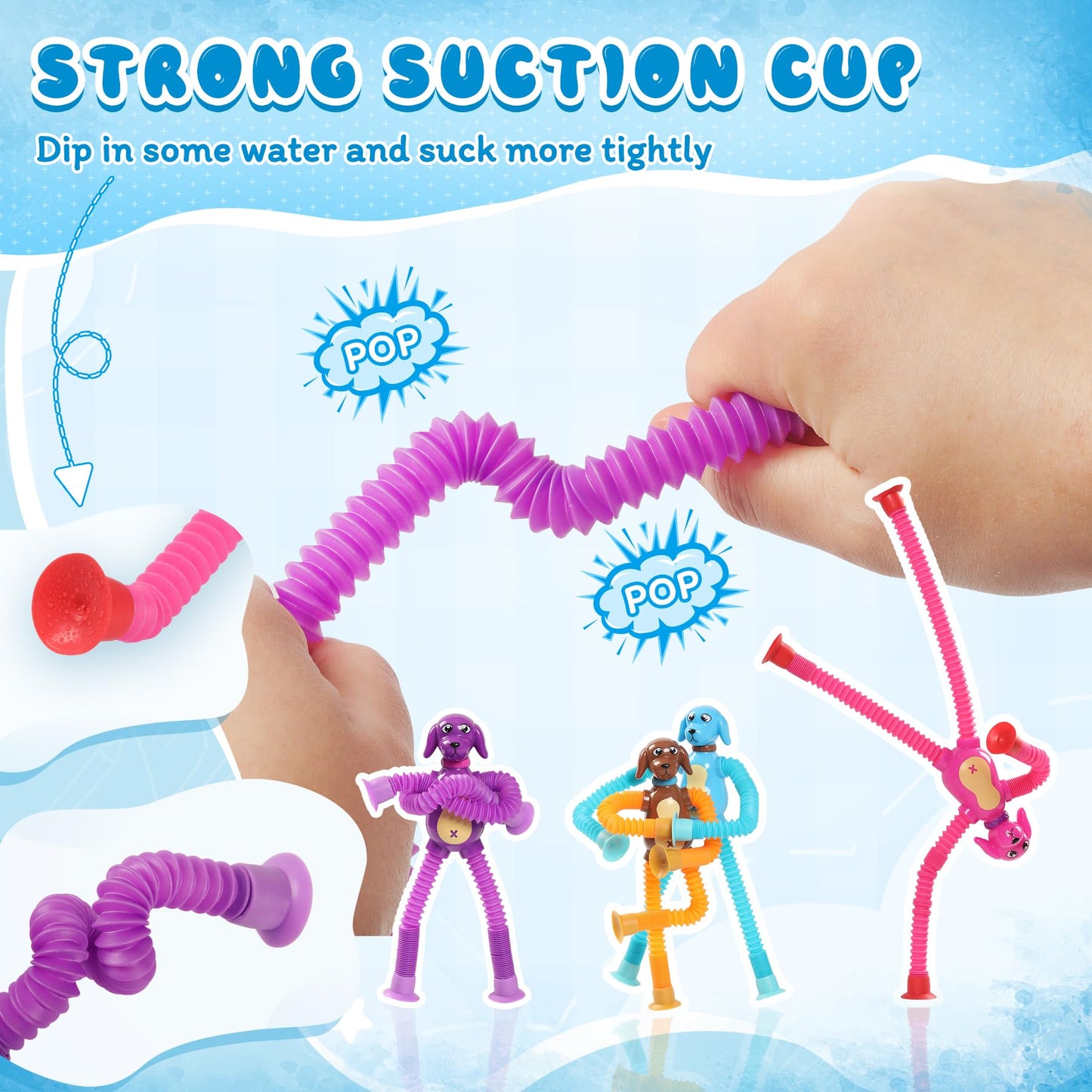 4 Pcs Telescopic Suction Cup Dog Toy,Dog Pop Sensory Tube Toddler Fidget Toys,Dog Party Favors For Kids,Classroom Exchange, Scho