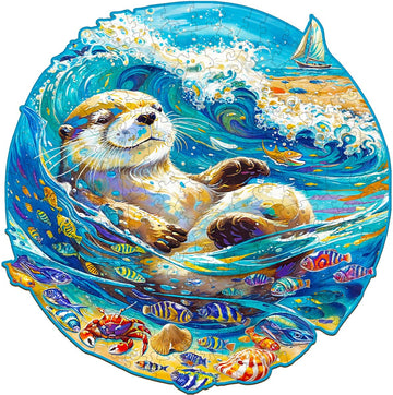 Jigfoxy Wooden Puzzle for Adults, Leisurely Otter Wooden Jigsaw Puzzles for Adult, Unique Animal Shape Wood Cut Puzzles, Christm