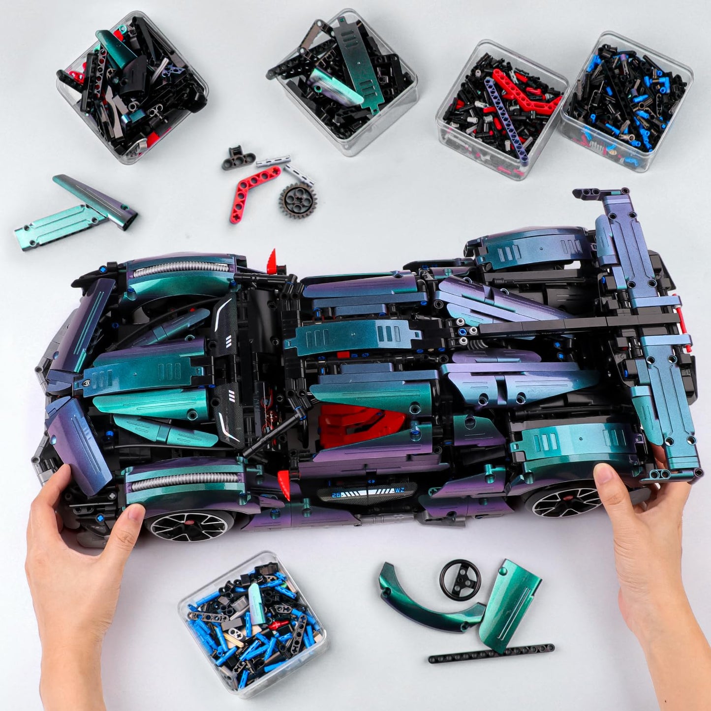 BTEC Super Cars Building Kits for mature-themeds 1:10 Scale MOC RC Technique Car Block Remote Control Model Kits for Men Teen mature-themed Collectible Model Race Engineering Toy Set 2036 PCS