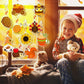Yaomiao 30 Sets Fall Thanksgiving Suncatchers Art Kits DIY Turkey Squirrel Drawing Crafts Bulk Paint Your Own Window Ornaments f