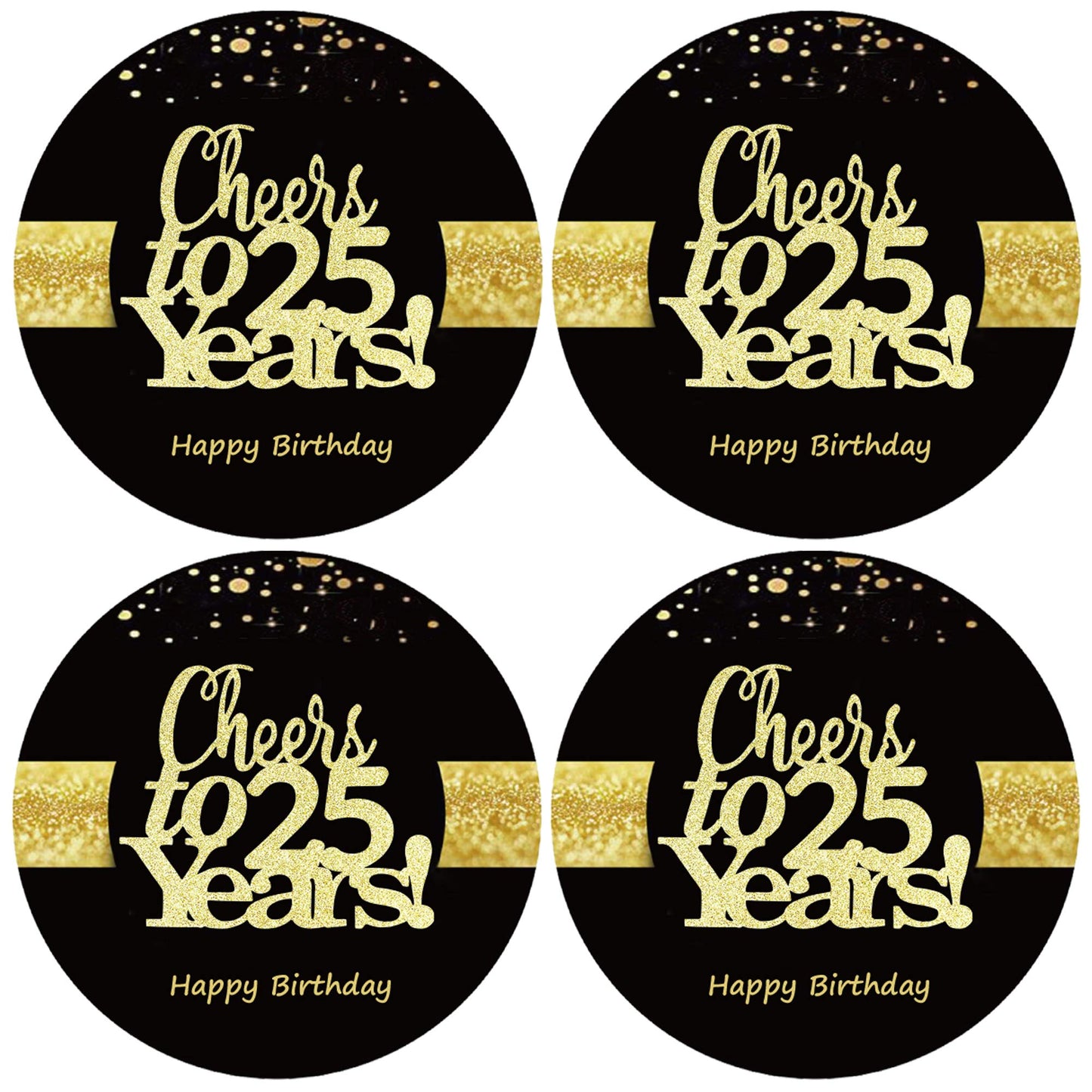 Sumerk 48 Pcs Cheers To 25 Stickers Large Bottle Stickers 25Th Birthday Stickers Card Seals 2 Inches Round Happy Birthday Party
