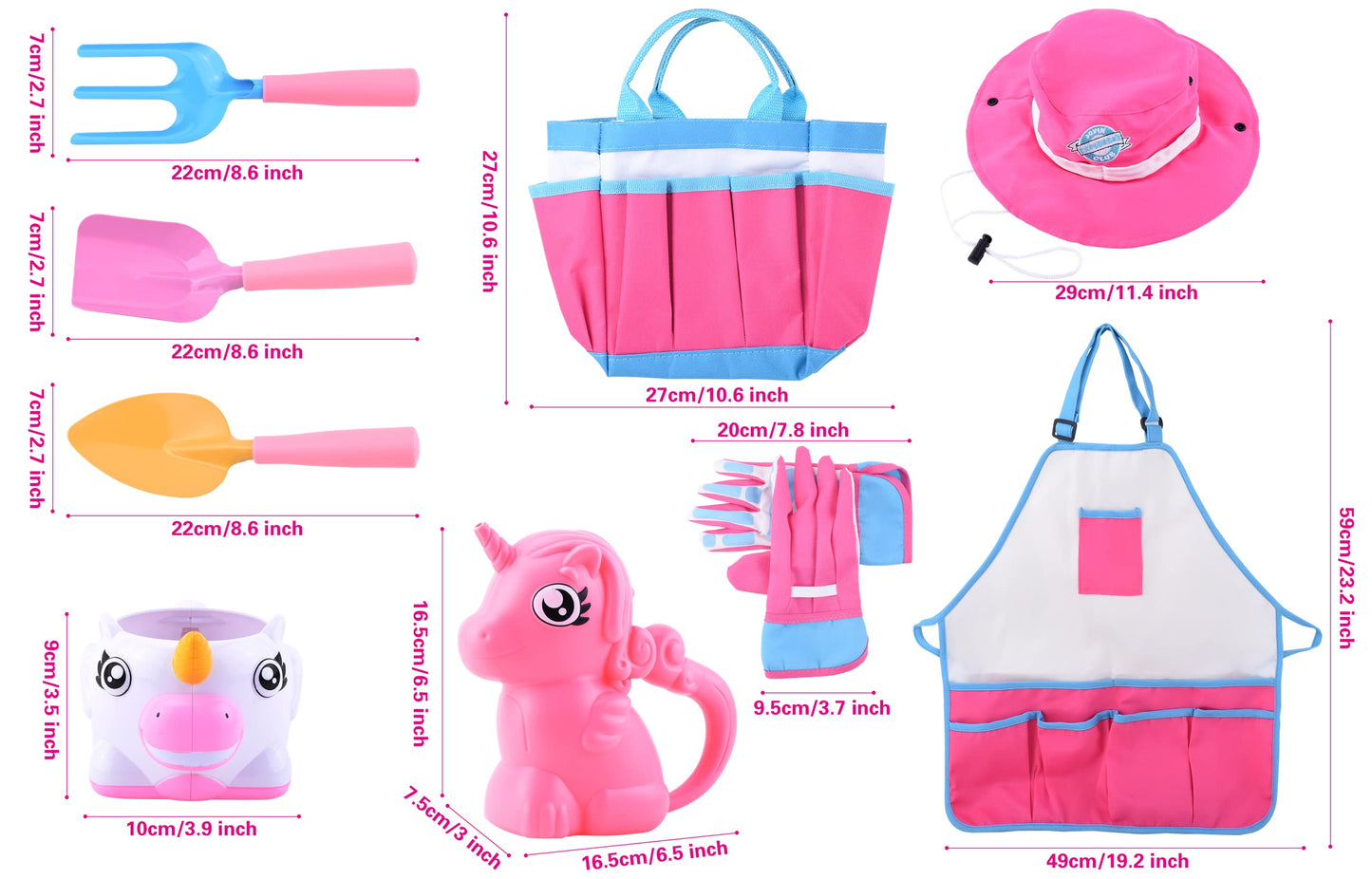 Joyin Unicorn Kids Gardening Tool Set Toy Includes Watering Can And Planter, Sun Hat, Gloves, Apron And Kids Gardening Kit Like