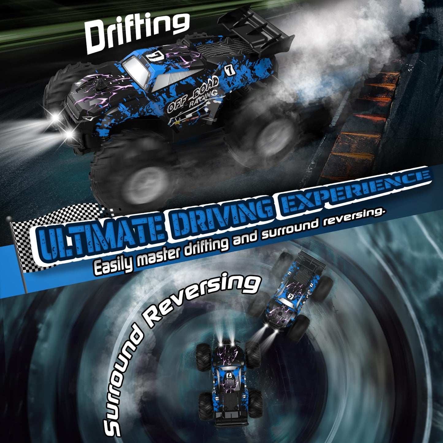 Hielse Remote Control Car, All-Terrain Remote Control Truck for Boys, Rechargeable Rc Truck with LED, 1:20, 10KM/H, 2 Motors, 2.
