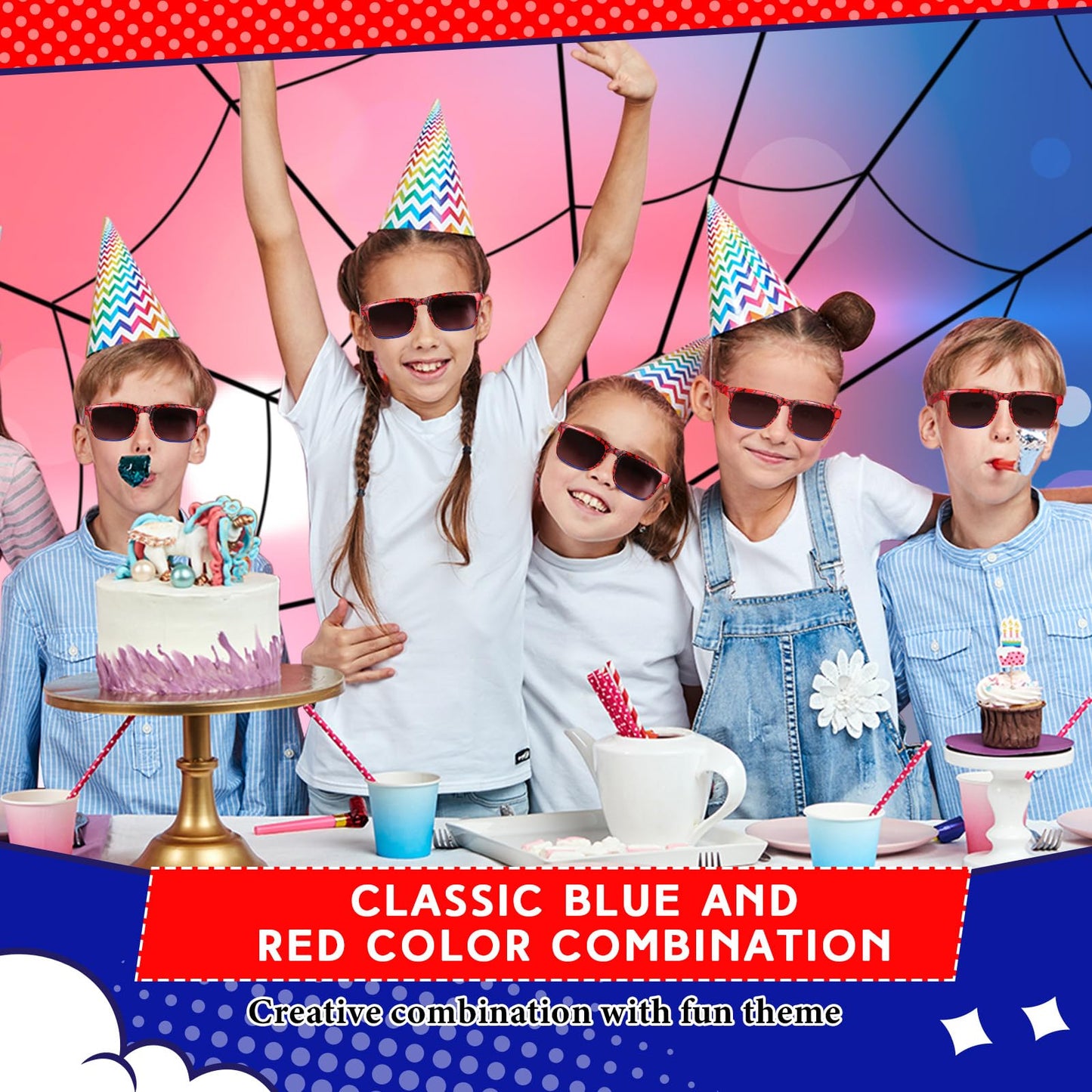 Jeere 12 Pack Spider Sunglasses for Kids Party Favors, Plastic Sunglasses for Summer Pool Beach Accessories, Birthday Gifts