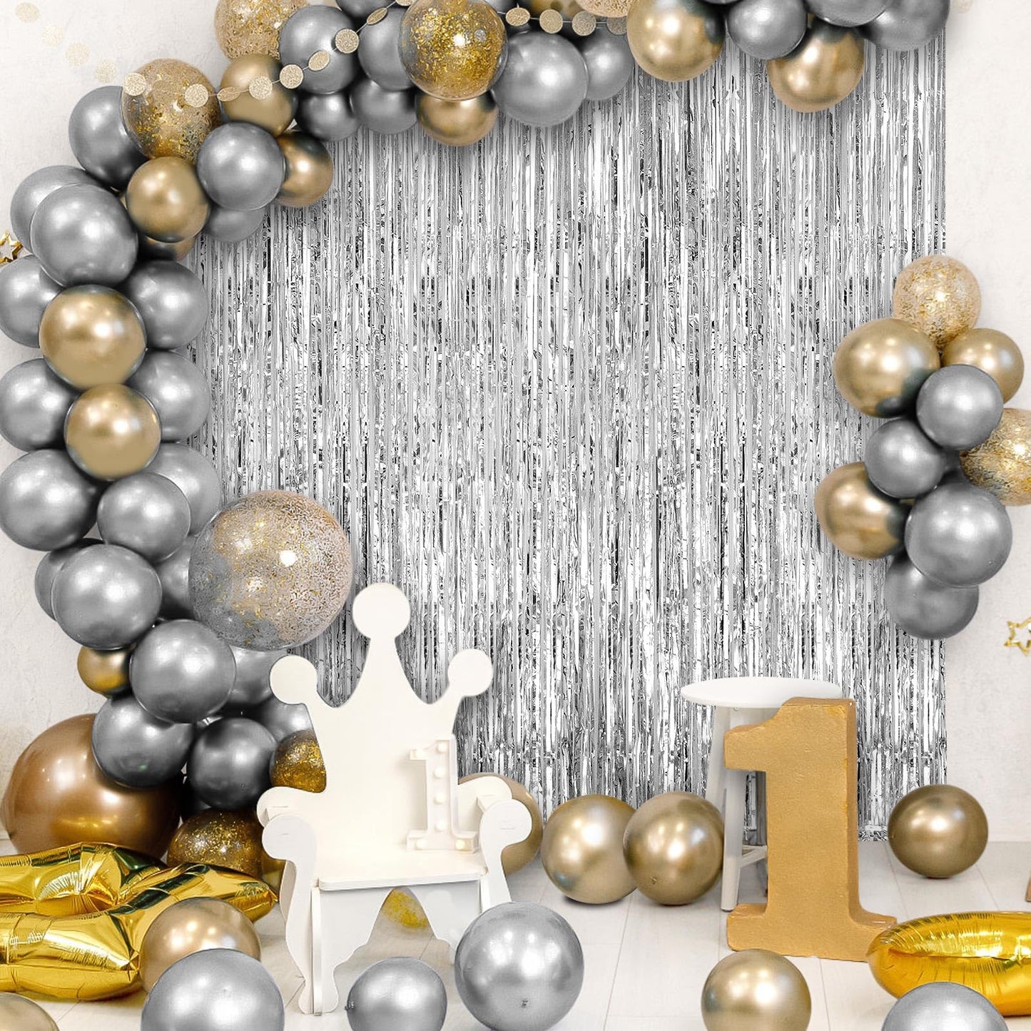 TOTAFAM 2 Pack Fringe Curtains Backdrops, Foil Fringe Curtains, Door Streamers for Birthday Wedding Bridal Shower Holiday Gradua